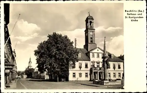 Ak Rochlitz Sachsen, Rathaus und St. Kunigundenkirche