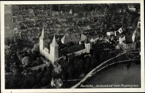 Ak Rochlitz an der Mulde, Schloss, Blick auf den Ort, Fliegeraufnahme
