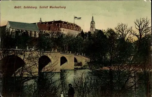 Ak Wechselburg Muldental, Gräfl. Schönburg, Schloss Wechselburg, Brücke