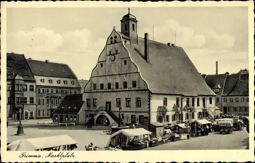 Ak Grimma in Sachsen, Marktplatz, Vekaufsstände, Rathaus