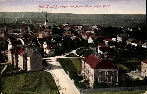 Ak Bad Lausick in Sachsen, Panorama, aufgen. vom Luftschiff Parseval V von Major Härtel