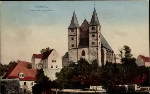 Ak Geithain in Sachsen, Kirche mit Dammühle, Häuser