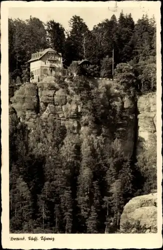 Ak Hohnstein Sächsische Schweiz, Brand, Berggaststätte auf Felsen