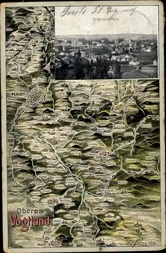 Landkarten Ak Bad Brambach im Vogtland, Ortsansicht, oberesVogtland, Plauen, Schöneck, Greiz