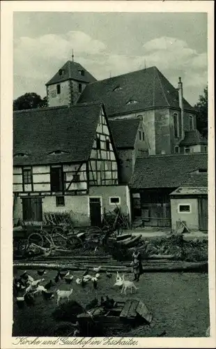 Ak Zschaitz Ottewig in Sachsen, Gutshof und Kirche, Tiere