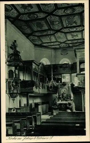 Ak Jahna Ostrau in Sachsen, Inneres der Kirche, Kanzel