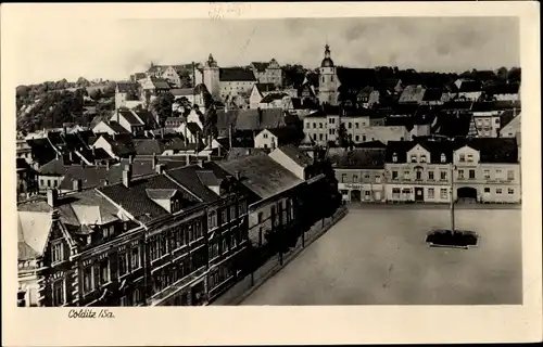 Ak Colditz in Sachsen, Teilansicht der Stadt, Schloss, Marktplatz, Bäckerei