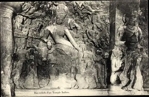 Ak Indien, Bas-reliefs d'un Temple