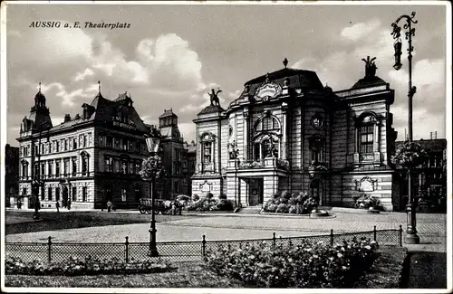 Ak Ústí nad Labem Aussig an der Elbe, Theaterplatz