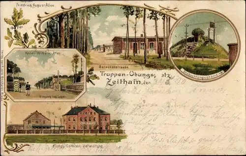 Litho Zeithain in Sachsen, Truppenübungsplatz, Kaiser Wilhelm Allee, Garnison Verwaltung, Lager