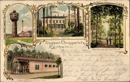 Litho Zeithain in Sachsen, Truppenübungsplatz, Wasserwerk, Hauptwache, Offiziercasino, Garten