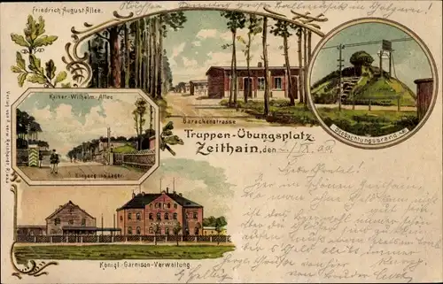 Litho Zeithain in Sachsen, Truppenübungsplatz, Kaiser Wilhelm Allee, Garnison Verwaltung, Lager