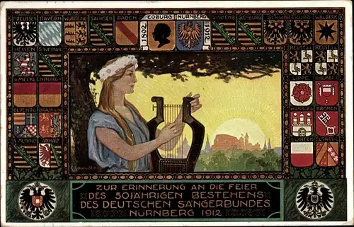 Künstler Wappen Ak Nürnberg in Mittelfranken, 50 Jahrfeier Deutscher Sängerbund 1912