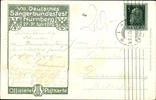 Künstler Wappen Ak Nürnberg in Mittelfranken, 50 Jahrfeier Deutscher Sängerbund 1912