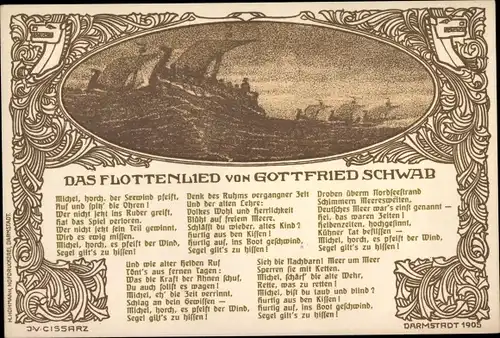 Lied Ak Das Flottenlied von Gottfried Schwab, Michel, horch, der Seewind pfeift, I. WK