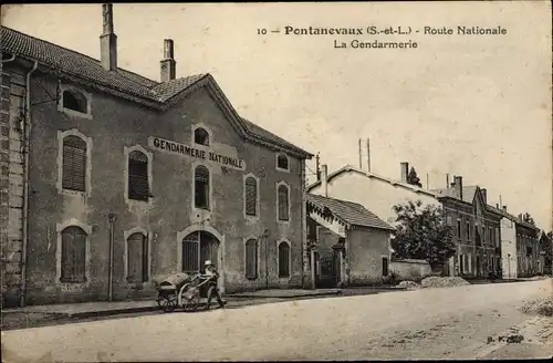 Ak Pontanevaux La Chapelle-de-Guinchay Saône et Loire, Route Nationale, la Gendarmerie