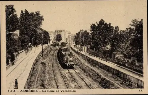 Ak Asnières sur Seine Hauts de Seine, La ligne de Versailles, Dampflok, Bahnschienen