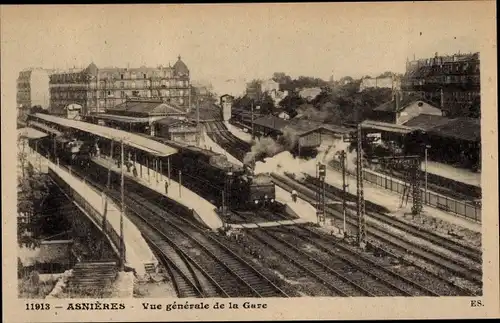 Ak Asnières sur Seine Hauts-de-Seine, Vue generale de la Gare, Bahnhof, Gleisseite