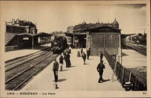 Ak Asnières sur Seine Hauts-de-Seine, Vue generale de la Gare, Bahnhof, Gleisseite