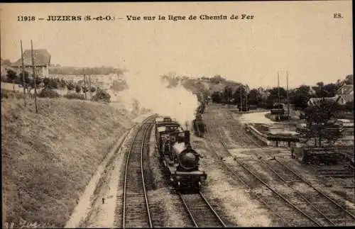 Ak Juziers Yvelines, Vue sur la ligne du Chemin de Fer