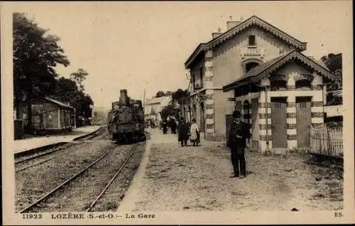 Ak Lozere Essonne, La Gare, Bahnhof, Gleisseite, Dampflok