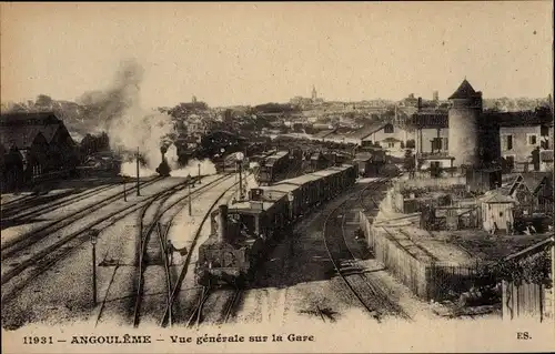 Ak Angoulême Charente, La Gare, Bahnhof, Gleisseite, Dampflok