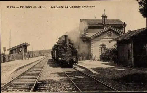 Ak Poissy Yvelines, La Gare de Grande Ceinture, Bahnhof, Gleisseite, Dampflok