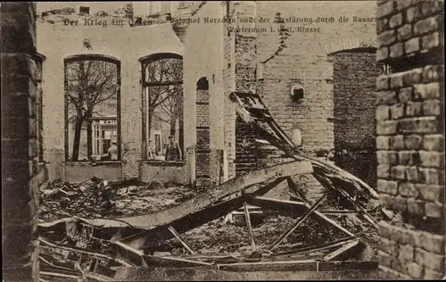 Ak Korsze Korschen Ostpreußen, Durch die Russen zerstörter Bahnhof, Kriegszerstörungen, I WK