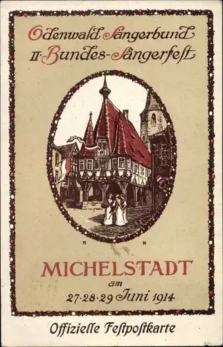 Künstler Ak Michelstadt im Odenwald, 22, Bundes Sängerfest 1914, Odenwald Sängerbund