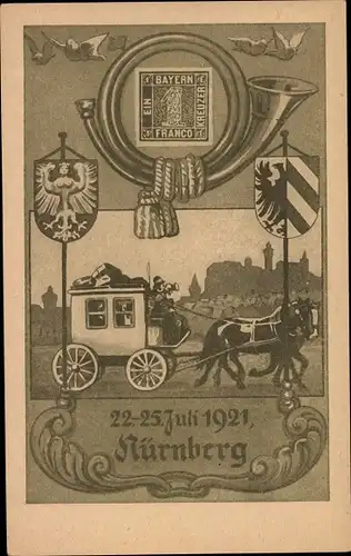 Ganzsachen Wappen Ak 27. Deutscher Philatelisten Tag Nürnberg 1921, Postkutsche