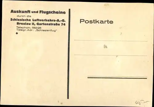 Künstler Ak EMU, Mensch fliege, Autopanne, Flugzeug, Schlesische Luftverkehrs AG Breslau