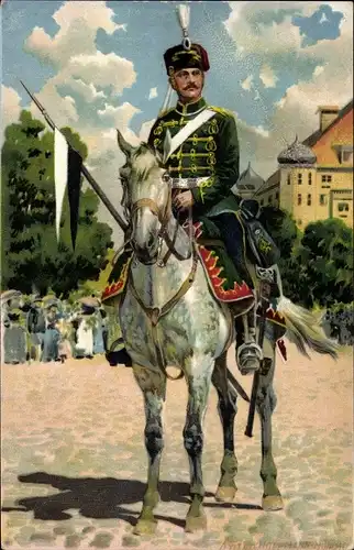 Künstler Ak Haupmann, Anton, Deutscher Husar zu Pferd