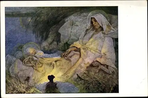 Künstler Ak Mucha, Alfons, Narozeni Pane, Jesu Geburt