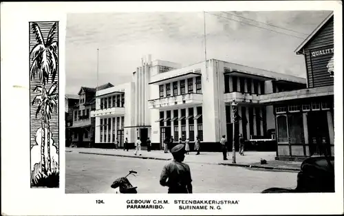 Ak Paramaribo Suriname, Gebouw C.H.M. Steenbakkerijstraat
