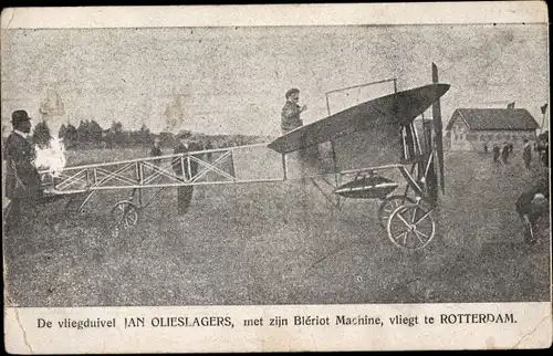Ak Aviation, De vliegduivel Jan Olieslagers met zijn Bleriot Machine, vliegt te Rotterdam