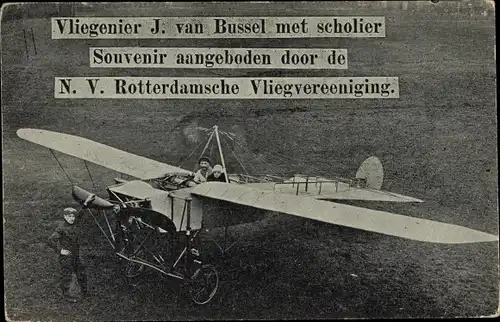 Ak Aviation, Vliegenier J. van Bussel met scholier, N.V. Rotterdamsche Vliegvereeniging