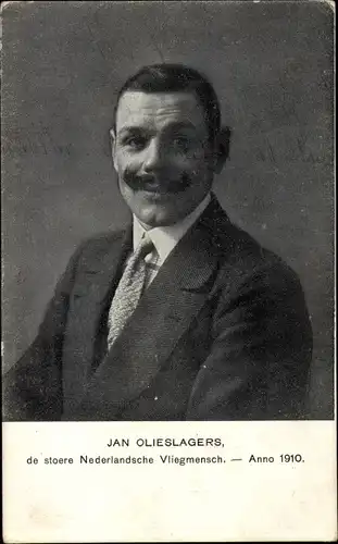 Ak Jan Olieslagers, de stoere Nederlandsche Vliegmensch, Portrait anno 1910
