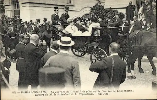 Ak Paris XVI, La Journee du Grand Prix, Champ de Courses de Longchamp, Armand Fallieres