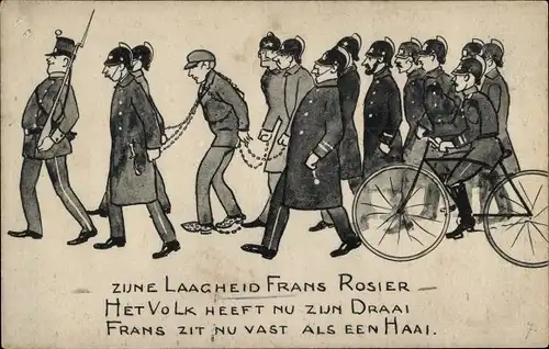 Ak Niederlande, Verbrecher Frans Rosier in Ketten auf dem Weg ins Gefängnis