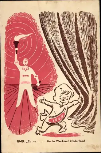 Ak 1948 Radio Werkend Nederland, RWN, Radiosender, Reklame