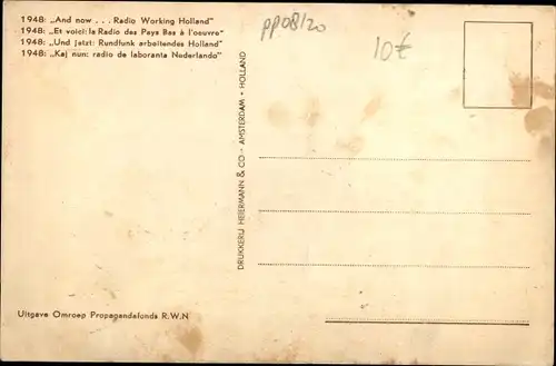 Ak 1948 Radio Werkend Nederland, RWN, Radiosender, Reklame