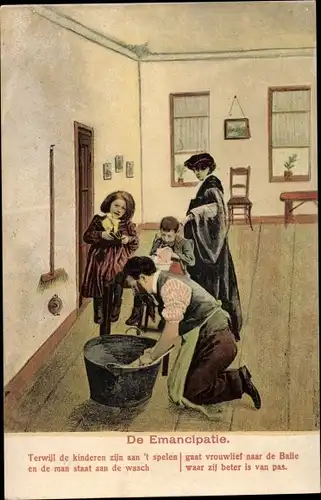 Ak De Emancipatie, Mann wäscht Wäsche, Emanzipation