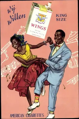 Ak Reklame, Wings American Cigarettes, tanzendes Paar