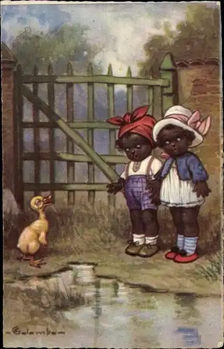 Künstler Ak Colombo, Kinder beobachten eine Ente