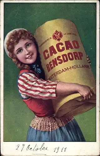 Ak Reklame, Cacao Bensdorp, Mädchen in niederländischer Tracht