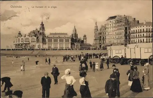Ak Oostende Ostende Westflandern, Le Kursaal et la plage