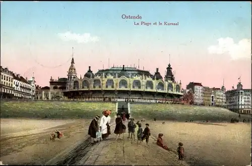 Ak Oostende Ostende Westflandern, Le Kursaal et la plage