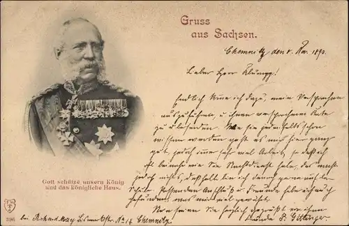 Ak König Albert von Sachsen, Portrait, Gott schütze unseren König und das königliche Haus