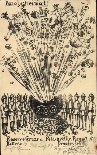 Litho Parole Heimat, Reservisten, Feldartillerie-Regiment, Soldatenleben