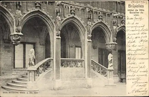 Ak Bruxelles Brüssel, Hotel de Ville, Escalier du Lion